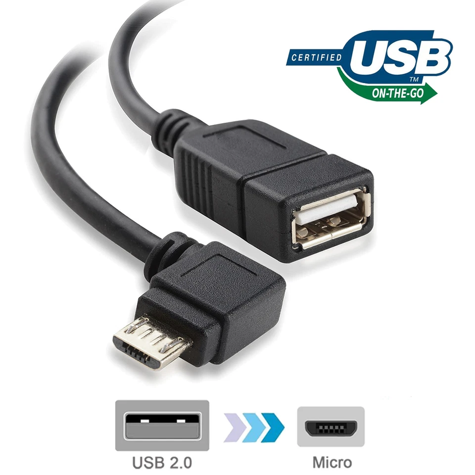 Micro USB 2.0 OTG Cable Right Angle On The Go Adapter for Android Tablets, 6inch - Image 1 of 1