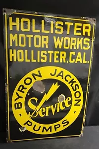Letrero de porcelana de servicio de bombas Hollister Motor Works California Byron Jackson - Imagen 1 de 16