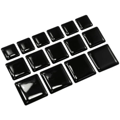 EJ PARTS 16 21 27 mm Black Square Stickers Set Decal Gloss Domed Gel Resin Self Adhesive