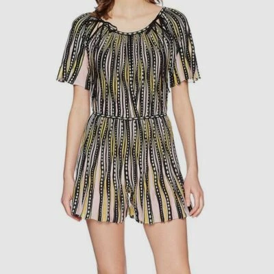 $998 M Missoni Women's Pink Scoop-Neck Short-Sleeve Metallic Romper Jumpsuit 48 - Image 1 of 4