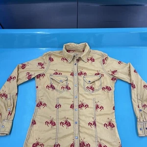 ⭐️ Barn Fly Trading Yellow Horse Back Long Sleeve Button Down Shirt Size Small - Picture 1 of 10
