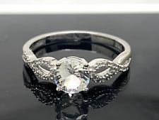 Engagement Ring 10k White Gold Cubic Zirconia 6mm Center Women's Size 7.75