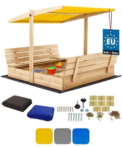 KOTARBAU® Sandkasten mit Abdeckung 140x140 cm Naturfarbe Holzsandkasten mit Dach - Bild 1 von 25