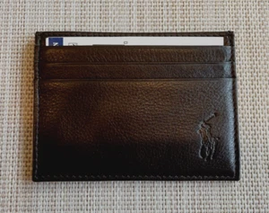 Polo Ralph Lauren Hombre Poni Cuero Estuche para Tarjetas Cartera Completa - Cuero Marrón - Imagen 1 de 3