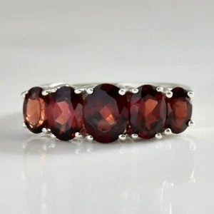 Ring 925 Garnet Silver Sterling Stackable Band Gemstone Red Natural Size Stone - Picture 1 of 9