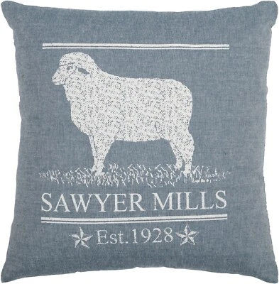 18" Blue Farmhouse Bedding Sawyer Mill Farm Lamb Pillow Cotton Nature Print - Image 1 of 4