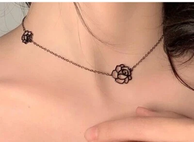 Gargantilha corrente menina/mulher titânio aço inoxidável flor rosa colar 13-14" - Imagem 1 de 4