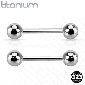 Pair of Grade 23 Solid Titanium Barbells Tongue Nipple Rings Piercing 14g - Picture 1 of 2