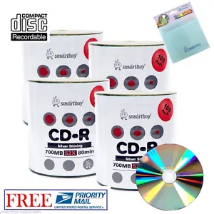400 Smartbuy 52X CD-R 700MB glänzend silber beschreibbare Disc + KOSTENLOSES Mikrofasertuch - Bild 1 von 5