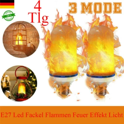 1/4 Tlg E27 LED Profi Flamme Glühbirne Flamme Lampe Flammeneffekt Flackerlicht - Bild 1 von 4
