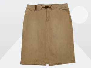 Lauren Jeans Co Women's Light Brown 2-Pocket Back Slit Midi Denim Skirt Size 14 - Picture 1 of 11