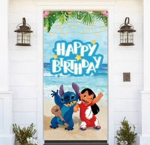 Tropical Happy Birthday Party Stitch Summer Door Banner 72.8x35.4in Backdrops - Picture 1 of 1