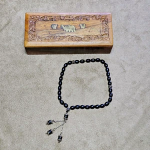 Islamic Prayer Beads Black Misbaha Tasbih Rosary Muslim Dhikr Subha Wood Box Han - Picture 1 of 5
