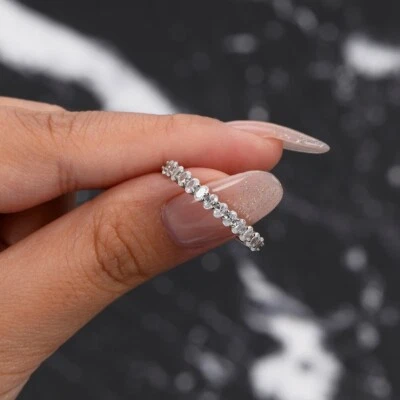 2 Ctw Oval Cut Real Moissanite Half Eternity Wedding Band 14K White Gold Plated - Image 1 of 4