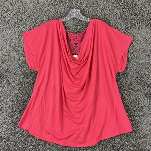 Faded Glory Pink Short Sleeve Lace Back Blouse Women’s Size 3X Plus Size - Picture 1 of 7