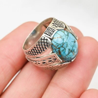 Anillo de plata de ley 925 turquesa cobre para hombre, todas las tallas M262 Foto 1 de 4