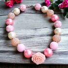 Pink Faux Pearl Rose 18" Collar Necklace Romantic Spring Summer Jewelry 