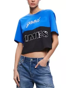 Alice + Olivia Alissa Boxy Ringer T-Shirt Women’s “Good Times” Embellished Small - Picture 1 of 7