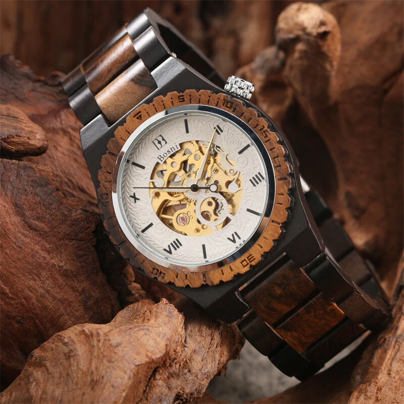 Men's Automatic Mechanical Wooden Watches Full Wood Band Wrist Watch Handmade - Image 1 of 4