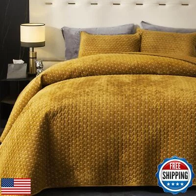 Powdion Velvet Quilt Queen, Oversized Bedspread Quilted Bedding Set, Luxuriou - Image 1 of 4