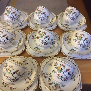 Ye Olde Inglés Grosvenor China Jackson & Gosling 8 Tríos de Té Pájaros Exóticos 6813 - Imagen 1 de 12