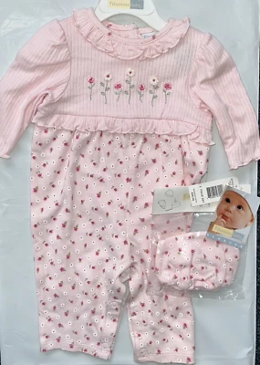 NUEVO CON ETIQUETAS Niñas 3-9 meses Una pieza con sombrero Rosa Floral de Vitamins Baby Foto 1 de 4