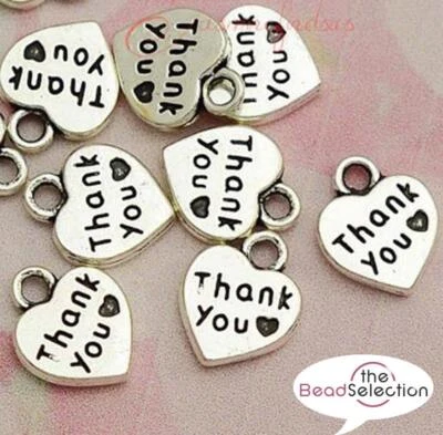 THEBEADSELECTION 'DANKE' HERZ CHARM ANHÄNGER TIBETISCHES SILBER 12 mm TOP QUALITÄT C135