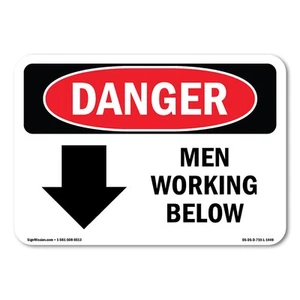 Men Working Below ANSI Danger Sign Metal Plastic Decal - Picture 1 of 5