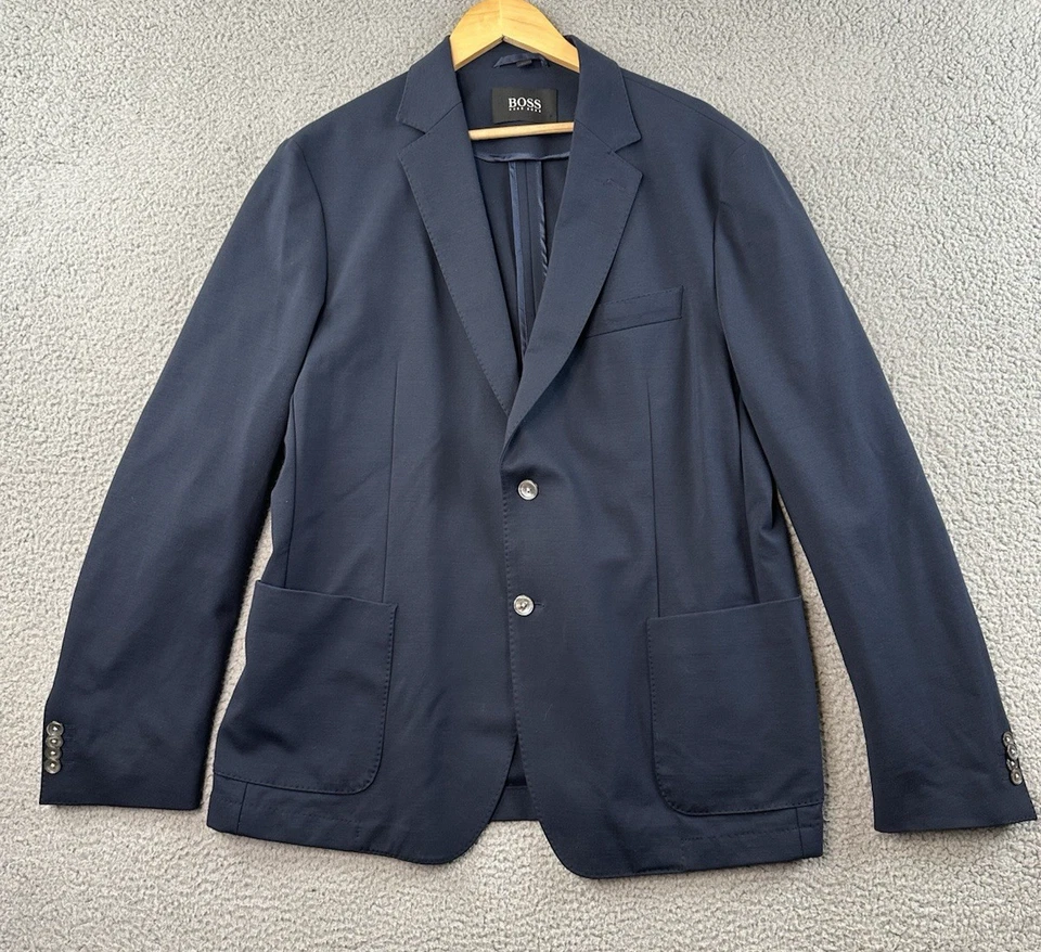 Boss Hugo Boss Blazer 男式 46R 蓝色现代修身意大利球衣夹克弹力 — 第 1/4 张图片