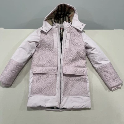 Burberry Girls Delford Monogram Quilted Hooded Jacket Pink size 12Y - Image 1 of 4