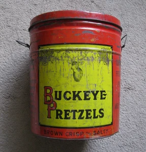 Vintage Buckeye Pretzels Tin ( Brown Crisp And Salty ) - Picture 1 of 14