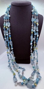 Blue Multi Gemstone &Pearl 3 Strand Necklace Sterling Silver Clasp Lucas Lameth - Picture 1 of 7