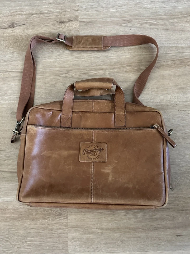 Rawlings Rugged Leather Laptop Bag Briefcase Messenger Cognac Tan Genuine (NEW) - Image 1 of 4