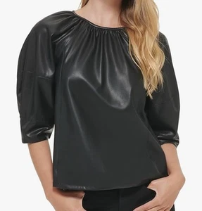Calvin Klein Shirred Short Sleeve Blouse Small, NWT - Picture 1 of 5