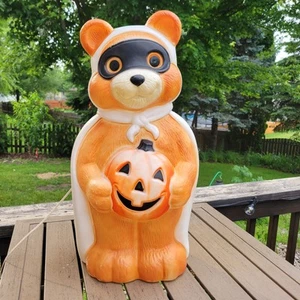 Halloween Vintage Lighted Masked Bear with Pumpkin Halloween Blow Mold 24" Tall - Picture 1 of 8