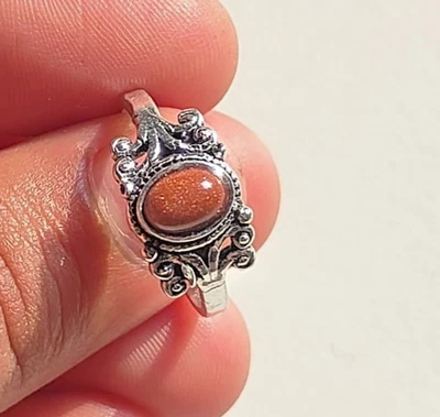 Boho Orange Gemstone Ring  Vintage Lapis Lazuli Style Silver Plated Jewelry r39 - Image 1 of 4