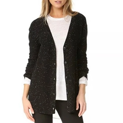 Rag & Bone 100% Cashmere Tamara Speckled Black Button Cardigan Sweater Large  - Image 1 of 4