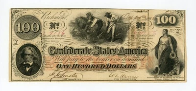 1862 T-41 $100 The Confederate States of America Note AU - Issued from Mobile! - Image 1 of 3