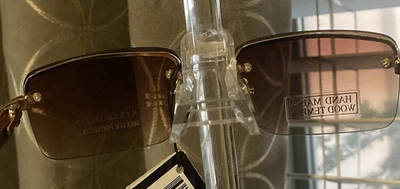 Óculos unissex armação de metal com templos de madeira em estilo designer - Imagem 1 de 4