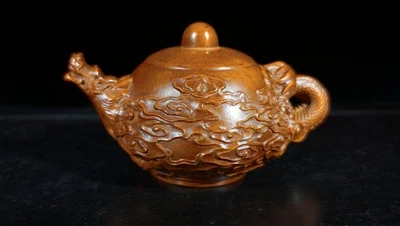 Estatua exquisita tetera dragón tallada a mano de boj natural china 把把壶 9034 Foto 1 de 4