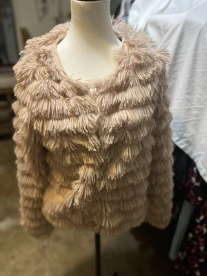 Chaqueta hippie de piel sintética talla L beige/rosa Foto 1 de 4