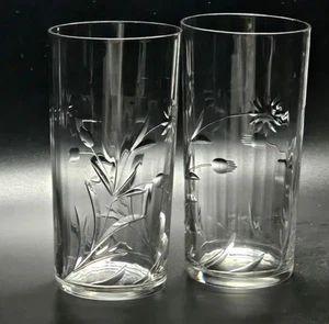 2 Vasos Florales De Vidrio Depresión 4.75" Hojas Flores Punta Vintage - Imagen 1 de 5