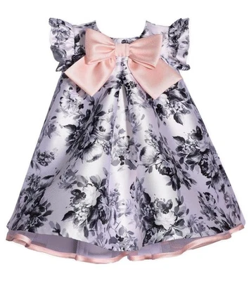 NUEVO Vestido Bonnie Jean Bebé Niñas Talla 3M-6M "GRAY TOILE" Rosa Trapecio Lazo Nuevo con Etiquetas Foto 1 de 4