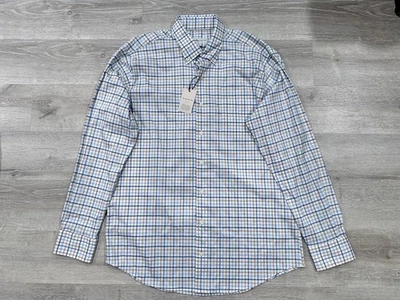 A46 NWT PETER MILLAR CROWN LITE Blue Check Long Sleeve Cotton Shirt L Large - Image 1 of 4