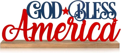 Patriotic God Bless America Metal Sign Rustic Table Decor Holiday Tiered Tray De - Image 1 of 4