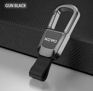NEW Gun Metal Genuine Leather Key Chain Keyring Buckle XC90 Logo for Volvo - Picture 1 of 7