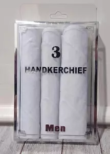 Handkerchiefs Hankies Mens Womens 100% Cotton 3 Pack White 12" X 12" - Picture 1 of 2