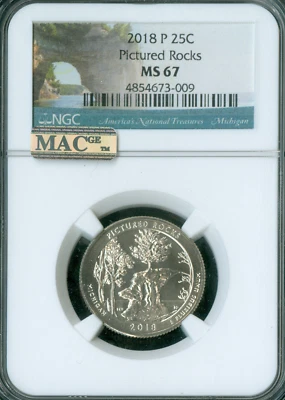 2018 P PICTURED ROCKS QUARTER NGC MS67 PQ MAC SPOTLESS L  . - Image 1 of 2