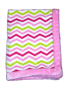 Okie Dokie JCPenny Pink Green Chevron Zig Zag Plush Baby Blanket Lovey 30x40 - Picture 1 of 2