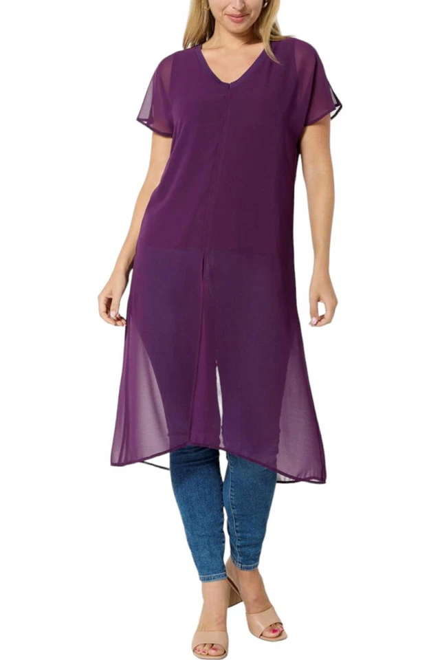 Maxi túnica Colleen Lopez con capa base tejida púrpura Foto 1 de 1